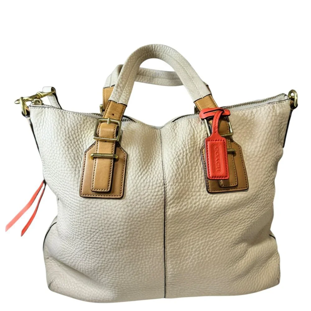 Coach Madison Phoebe Parchment Beige Pebbled Leather Shoulder Bag Tote 25304